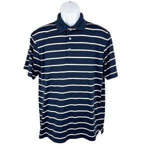 PGA Tour Polo Shirt Men Medium Blue Striped Airflux Golf Short Sleeve Tee Active